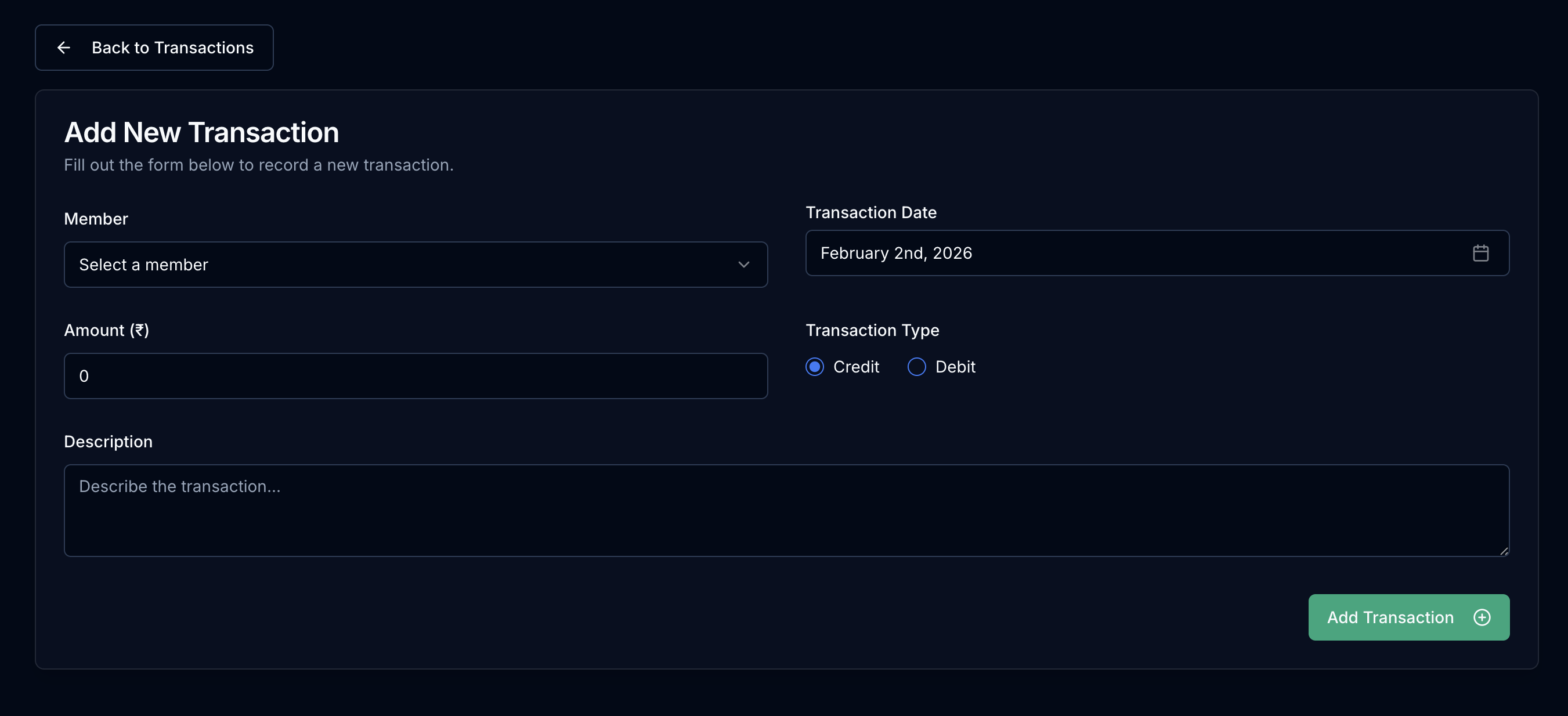 New Transaction Form
