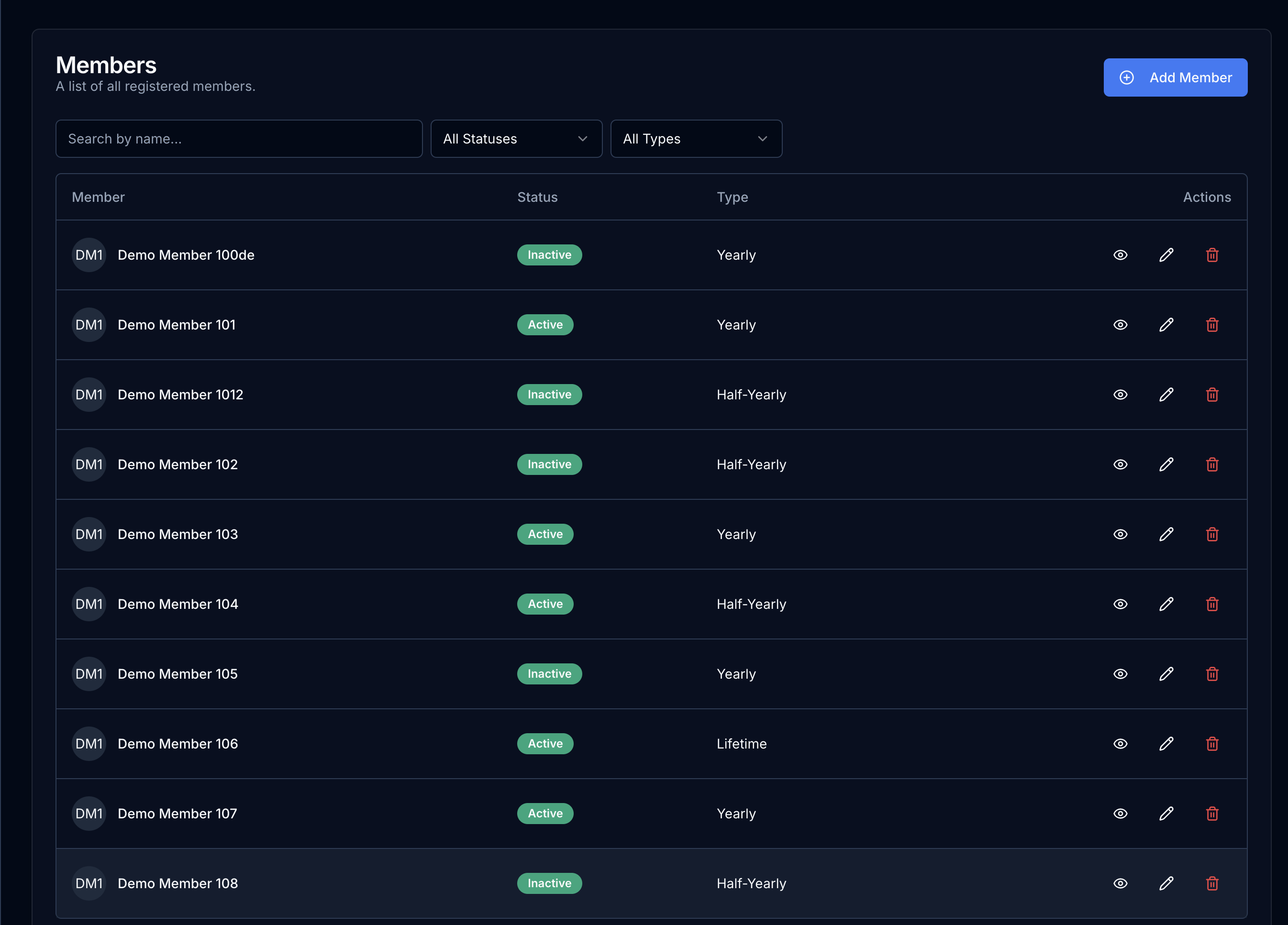 Member Management Interface